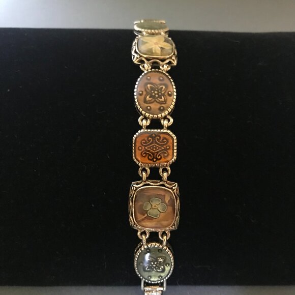 Vintage Liz Claibore Floral Panel Bracelet - Picture 1 of 5